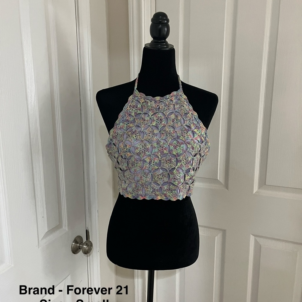 Forever 21 Pastel Multicolor Crochet Halter Crop Top